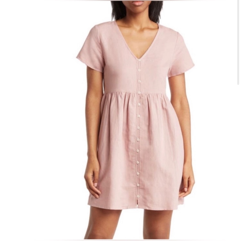 Madewell Alexandra Button Front Linen Blend Mini Dress Size XS